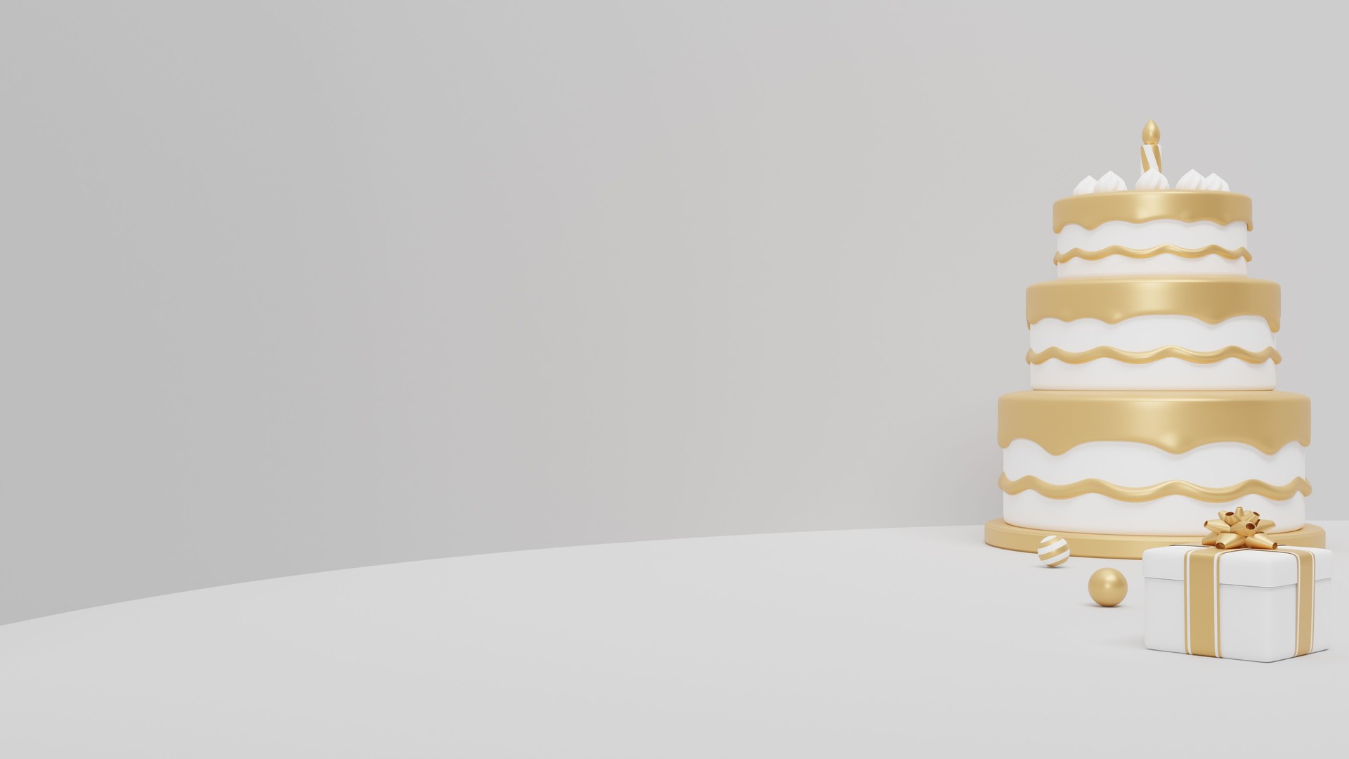 Product display podium with birthday cake and gift box. 3D rendering. 3d illustration.