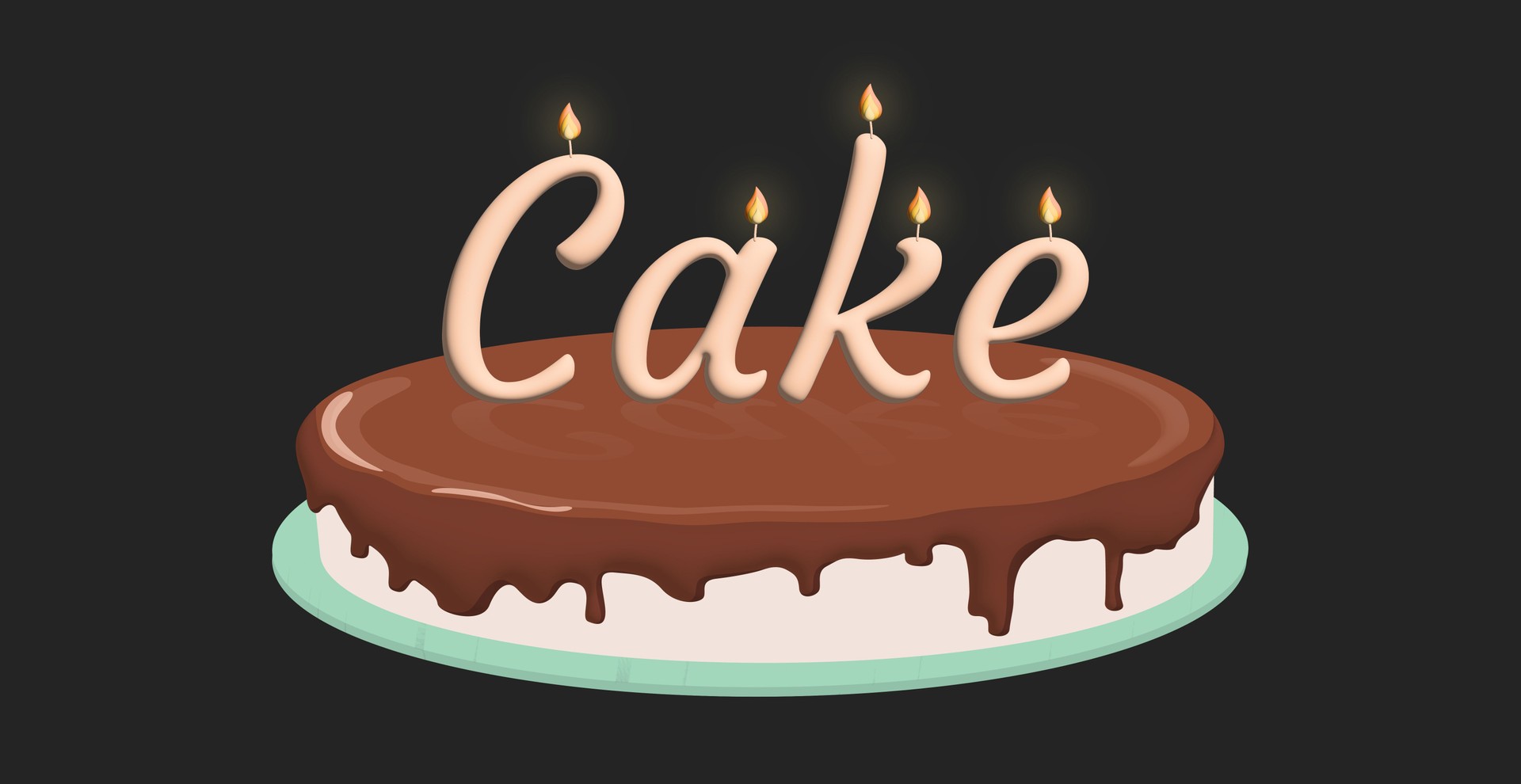 Text CAKE stylized as a birthday cake. Stylish design for a brand, label or advertisement - 3D image